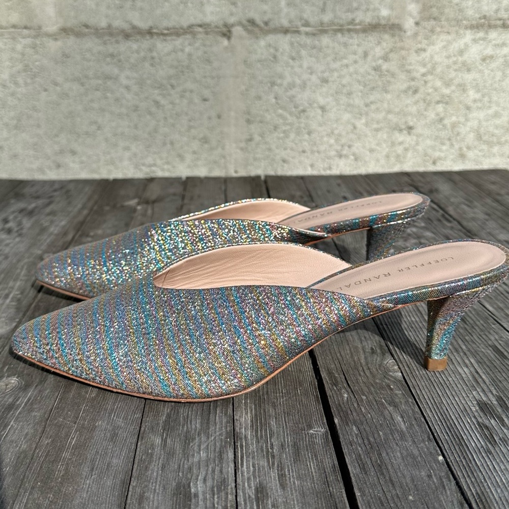 Loeffler Randall Juno Glitter Rainbow Mules Size 8 (fits like a 7)